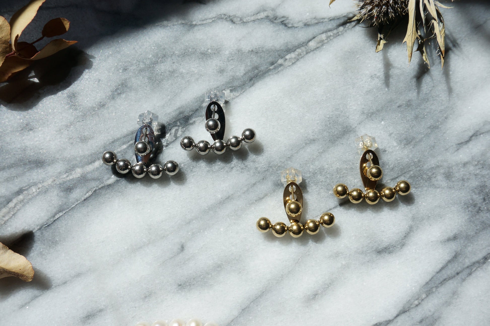 Gold/Silver Minimal Ball Climber Stud Earrings