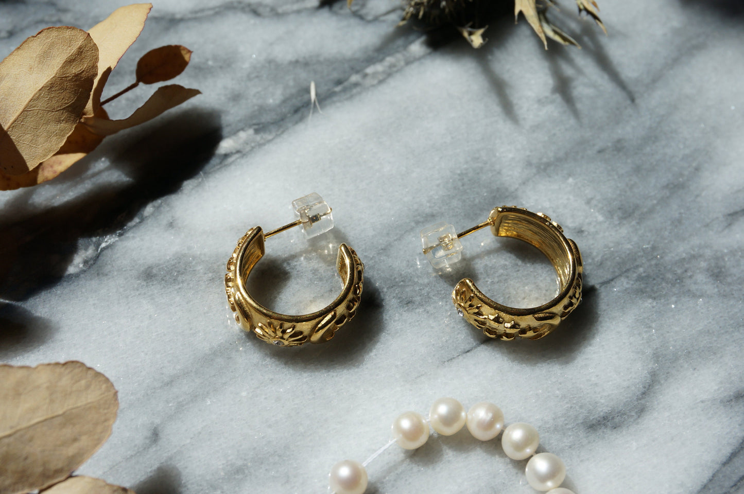 Celestial Engraved Chunky Hoop Earrings / Gold Plated / Silver Thick Hoop Earrings / Moon Sun Star