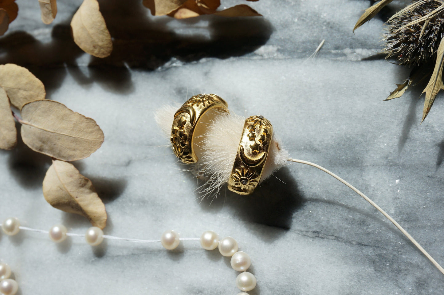 Celestial Engraved Chunky Hoop Earrings / Gold Plated / Silver Thick Hoop Earrings / Moon Sun Star