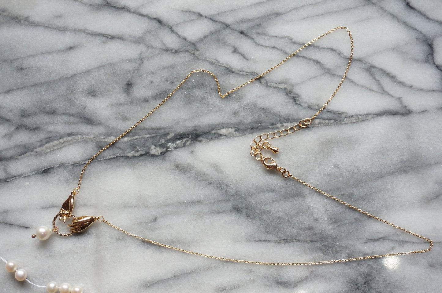 HAND-PICKED Teardrop Pearl and hands dainty necklace