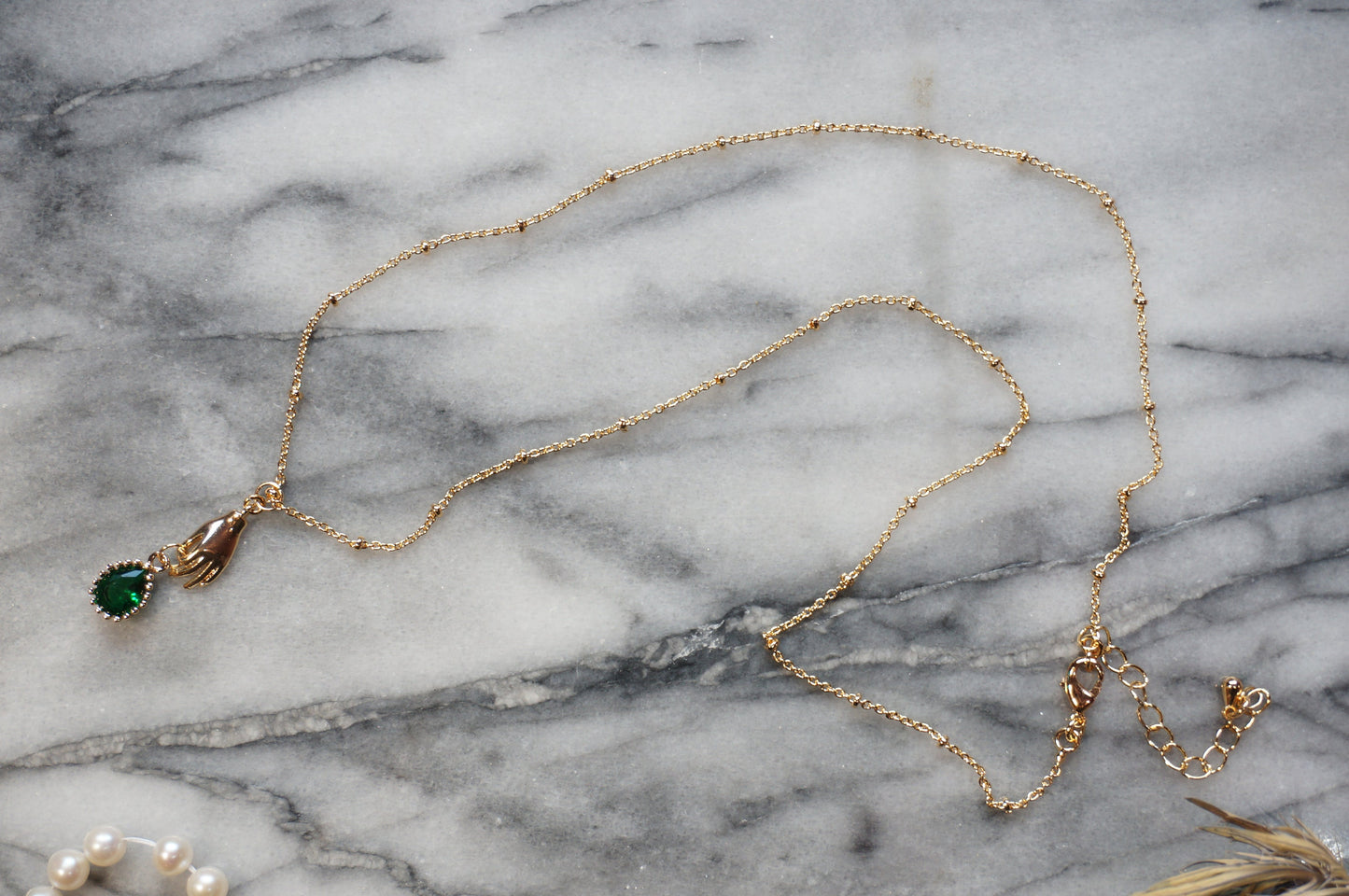 EVA Green Teardrop and Hand Dainty Necklace