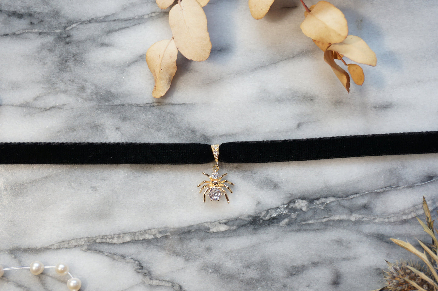 Spider and Black Stretch Velvet Choker