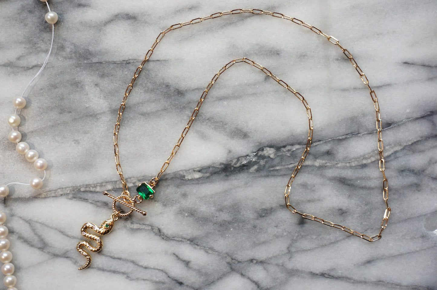 LOKI Green Snake Dainty Toggle Necklace
