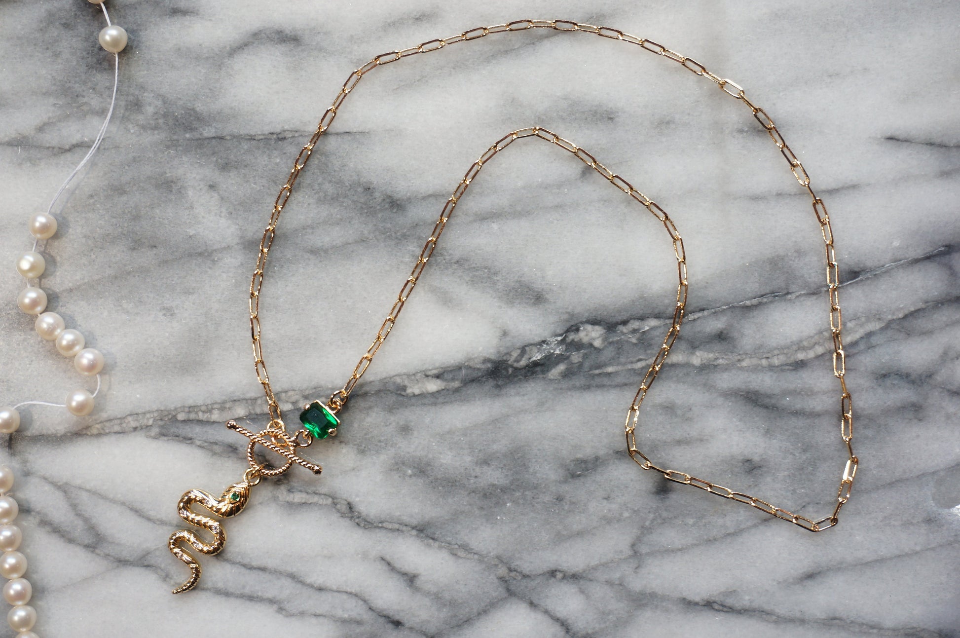 LOKI Green Snake Dainty Toggle Necklace