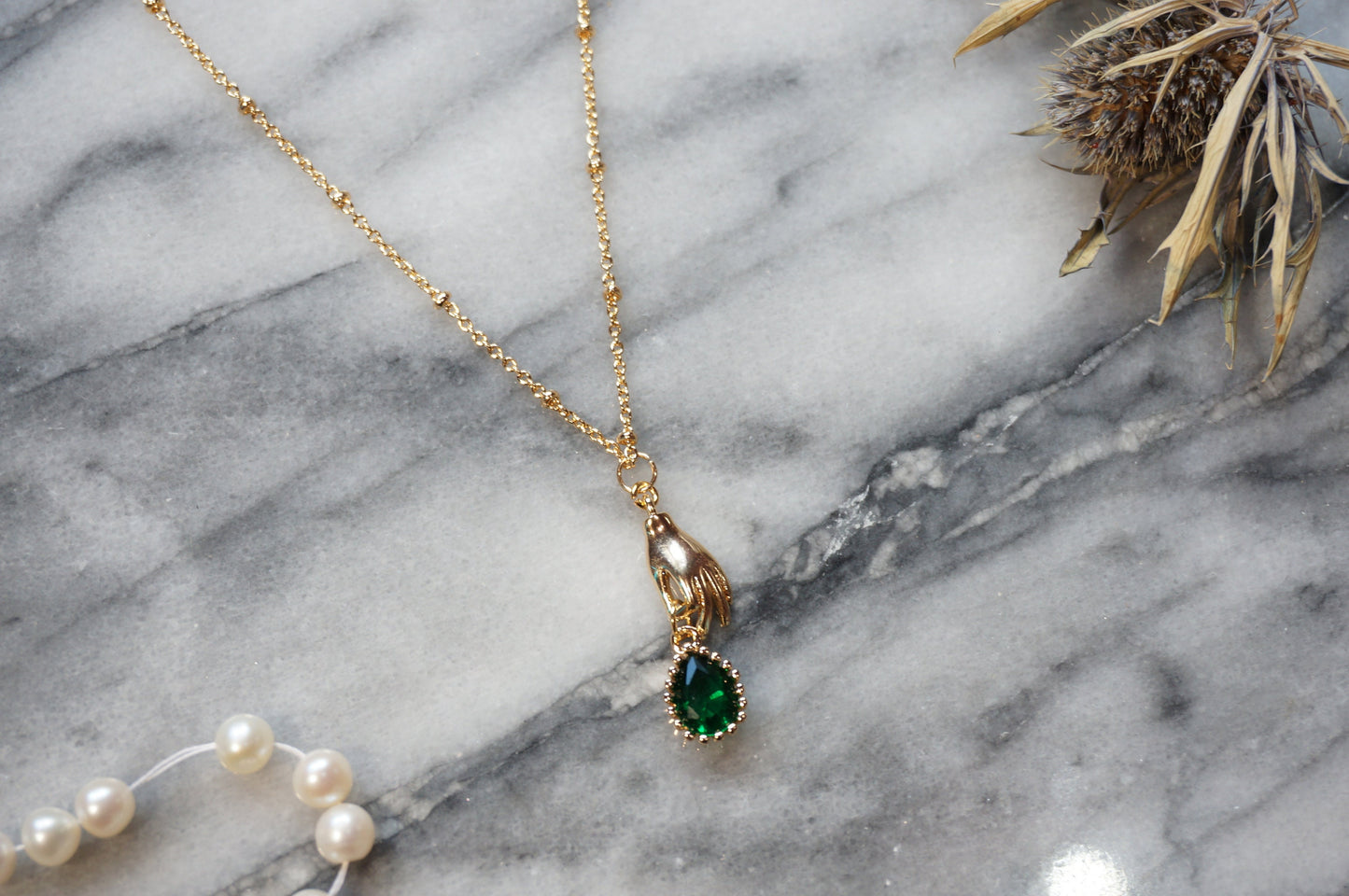 EVA Green Teardrop and Hand Dainty Necklace