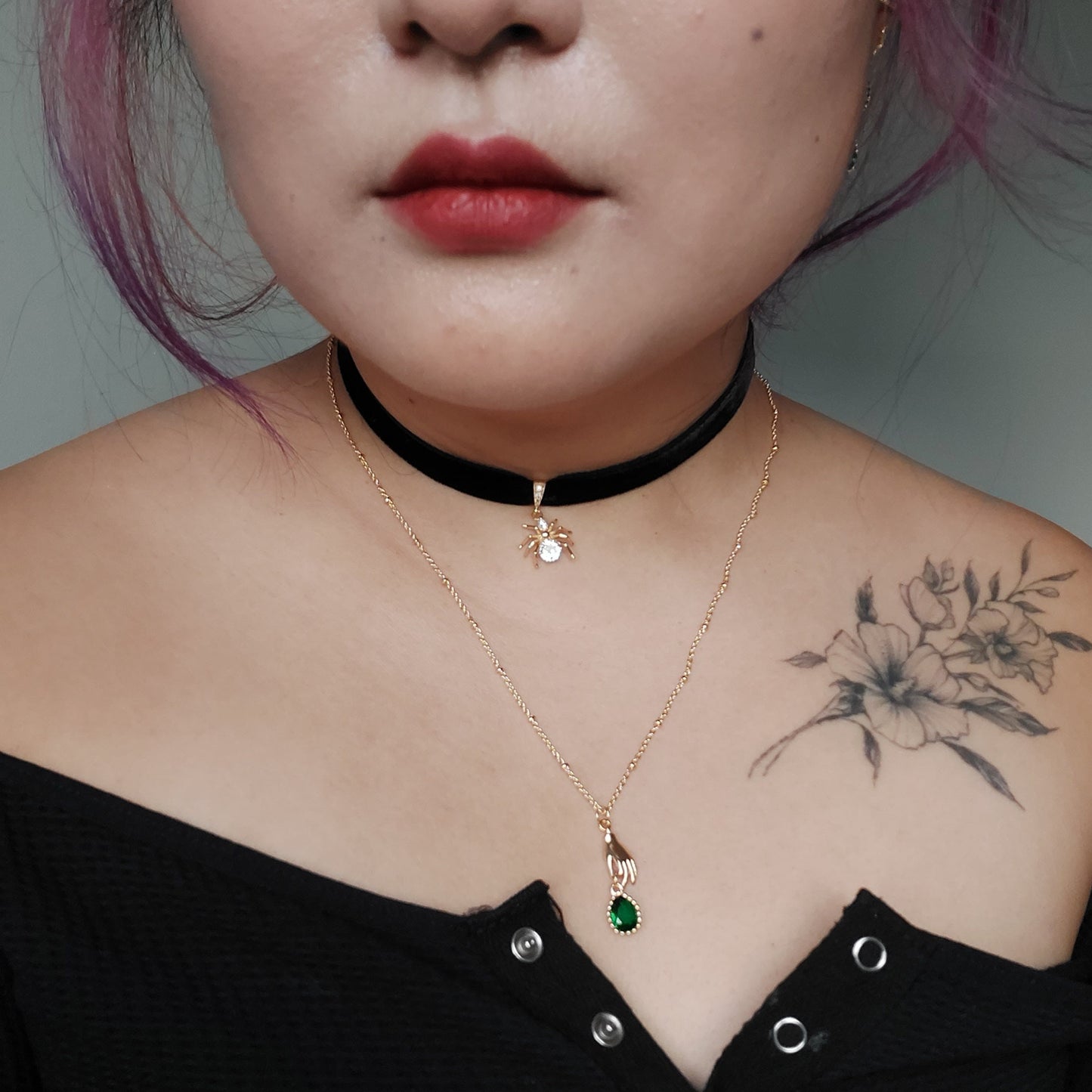 Spider and Black Stretch Velvet Choker