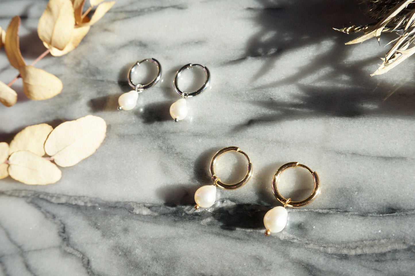 Teardrop Freshwater Pearl Minimal Huggie Hoop Earrings