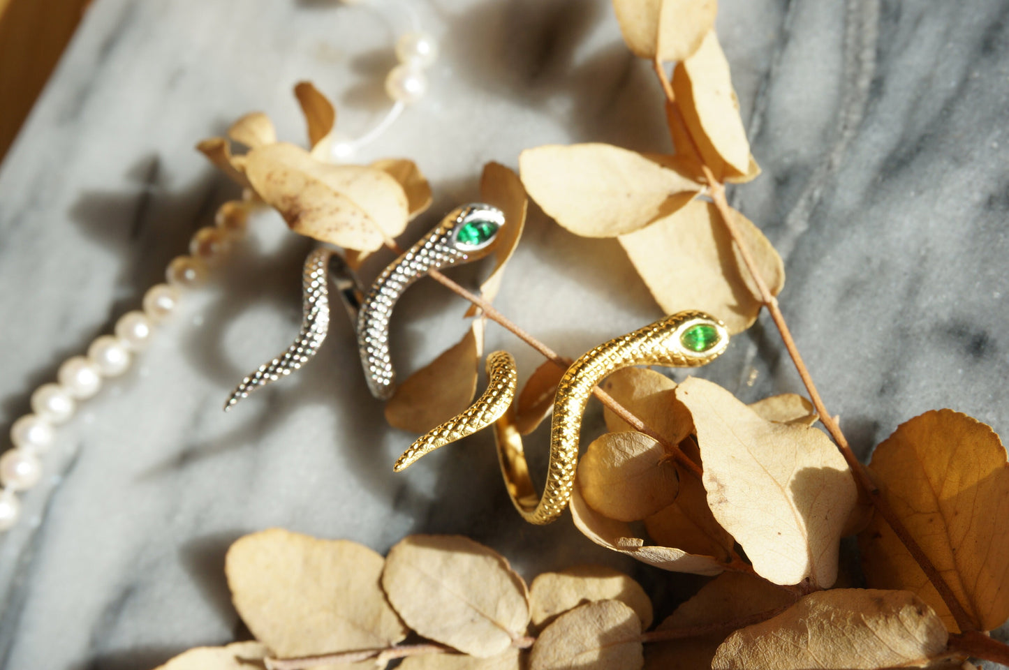 Snake Green Gem Gold/Silver Adjustable Ring