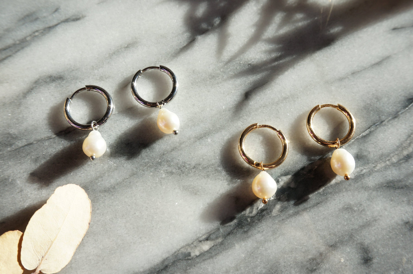 Teardrop Freshwater Pearl Minimal Huggie Hoop Earrings