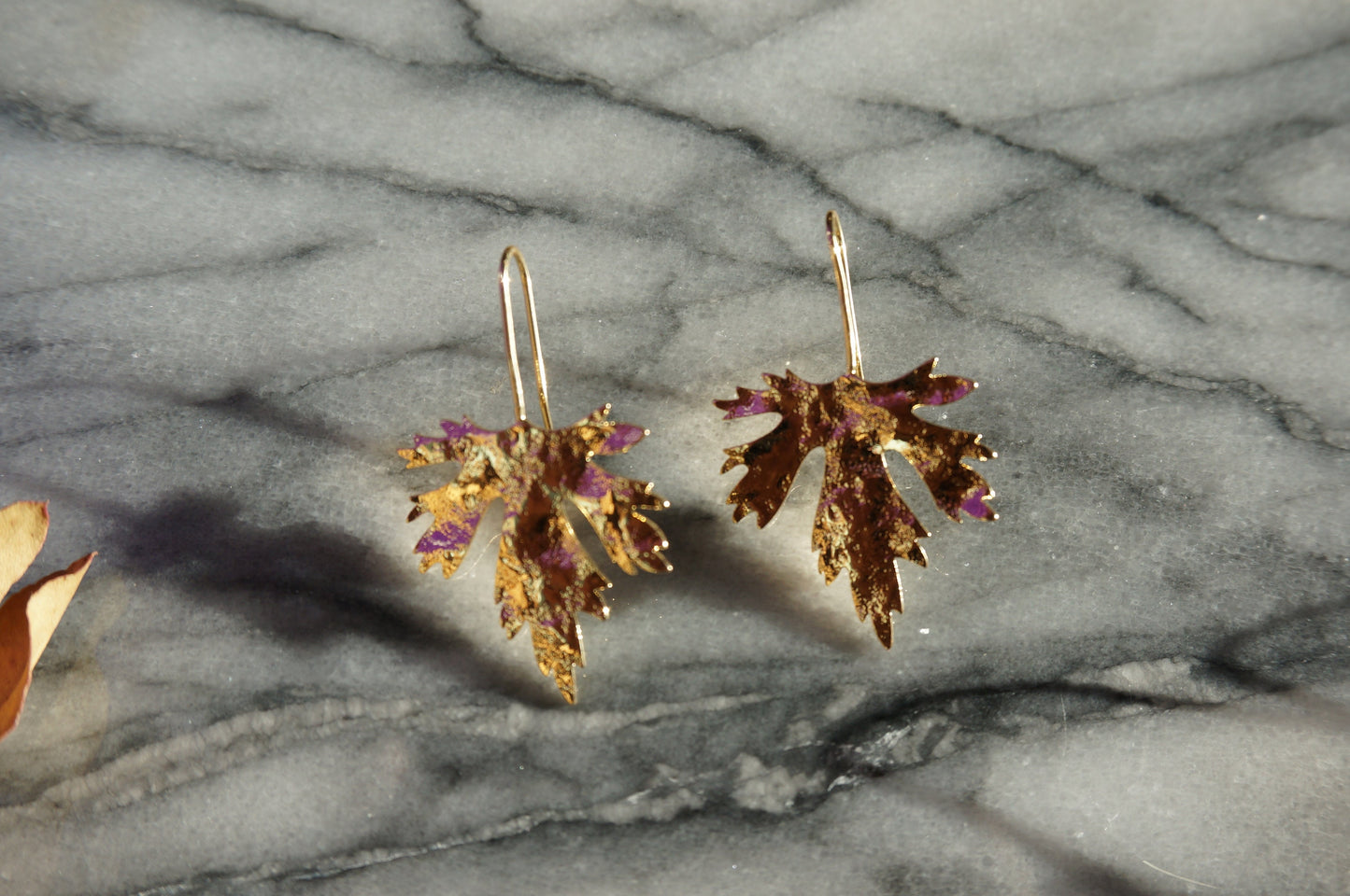 Botanical Hammered Leaf Earrings / Ginkgo Leaf Earrings / Maple Leaf Earrings