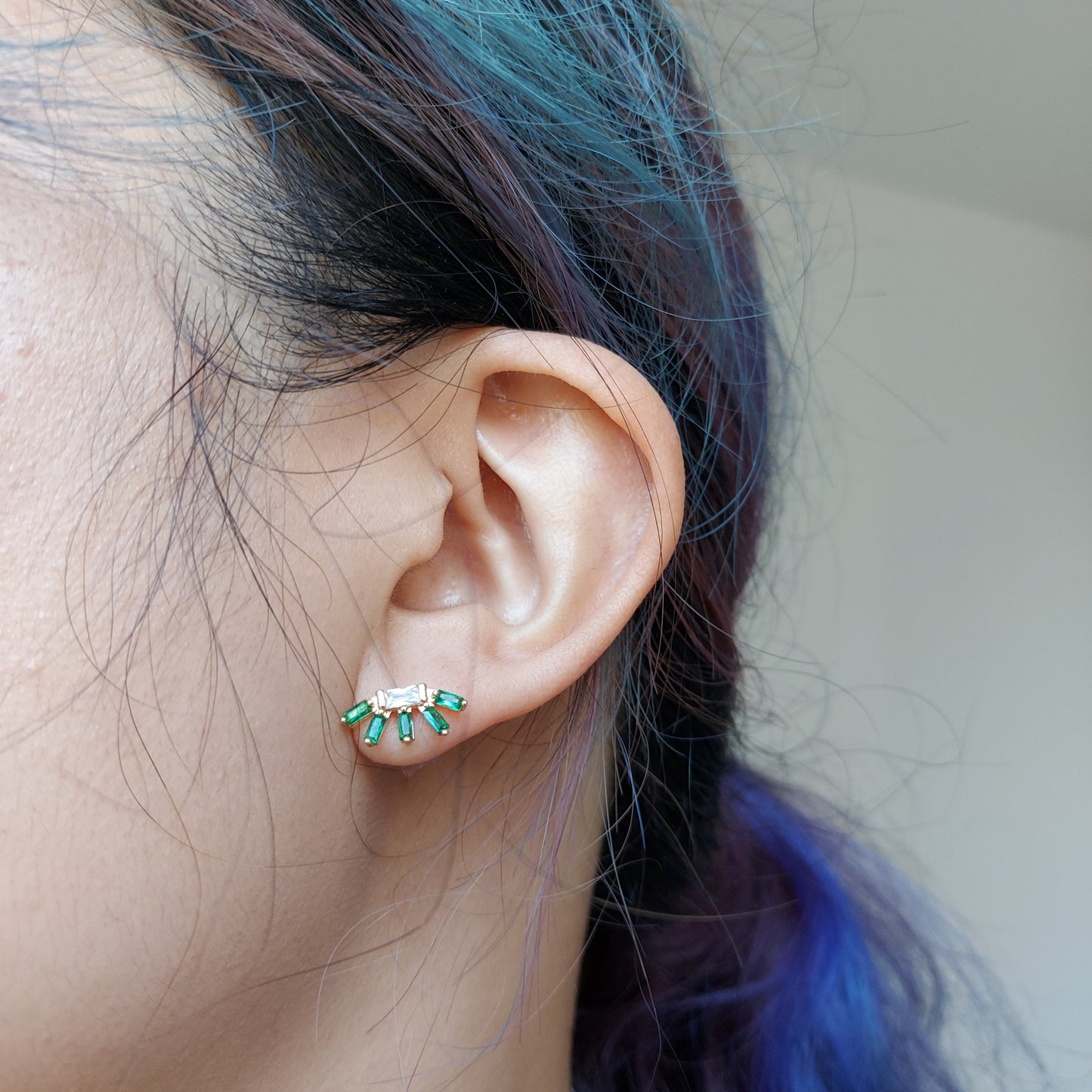 Dainty Art Deco Green Gem stud earrings