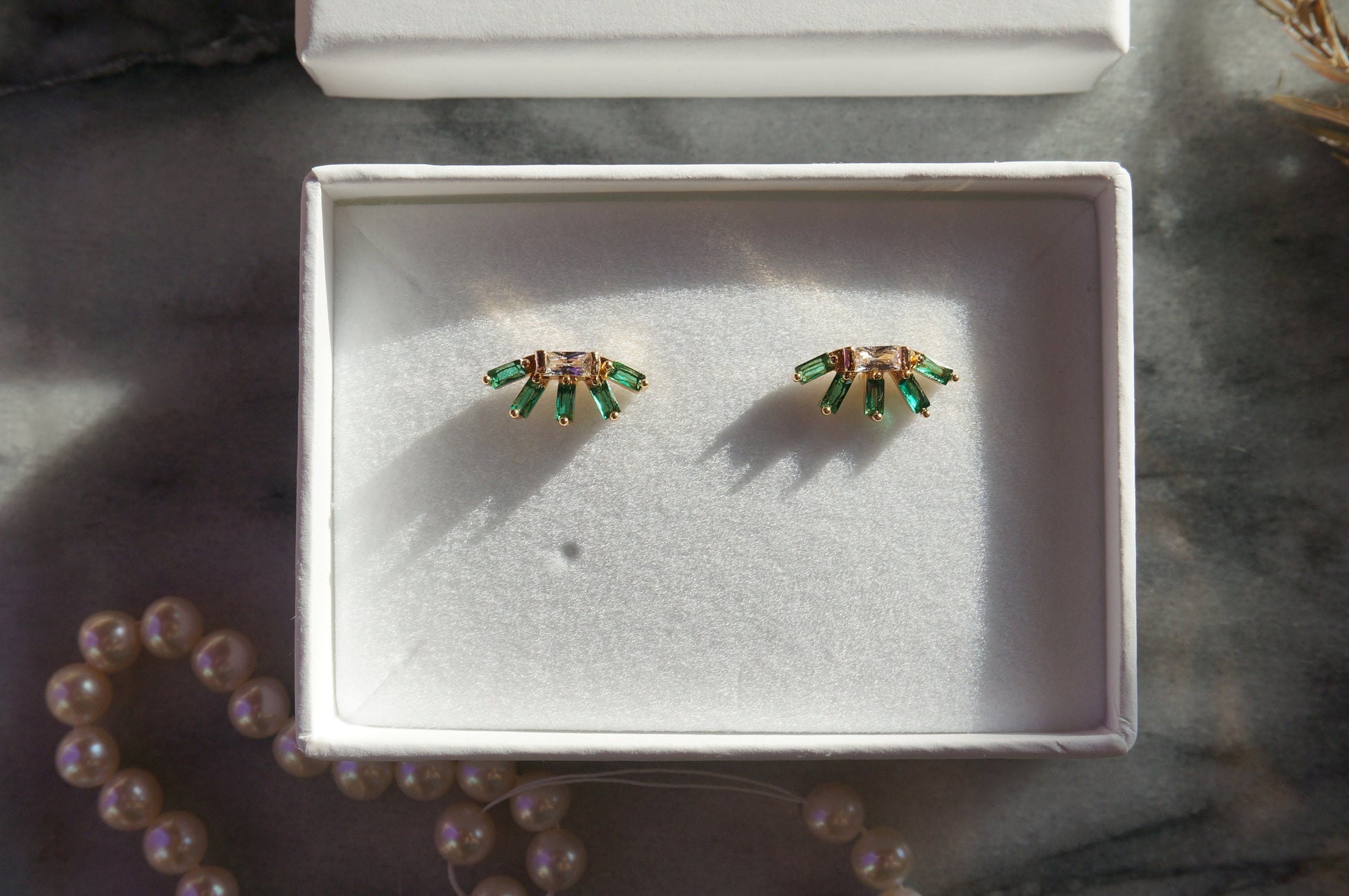 Dainty Art Deco Green Gem stud earrings