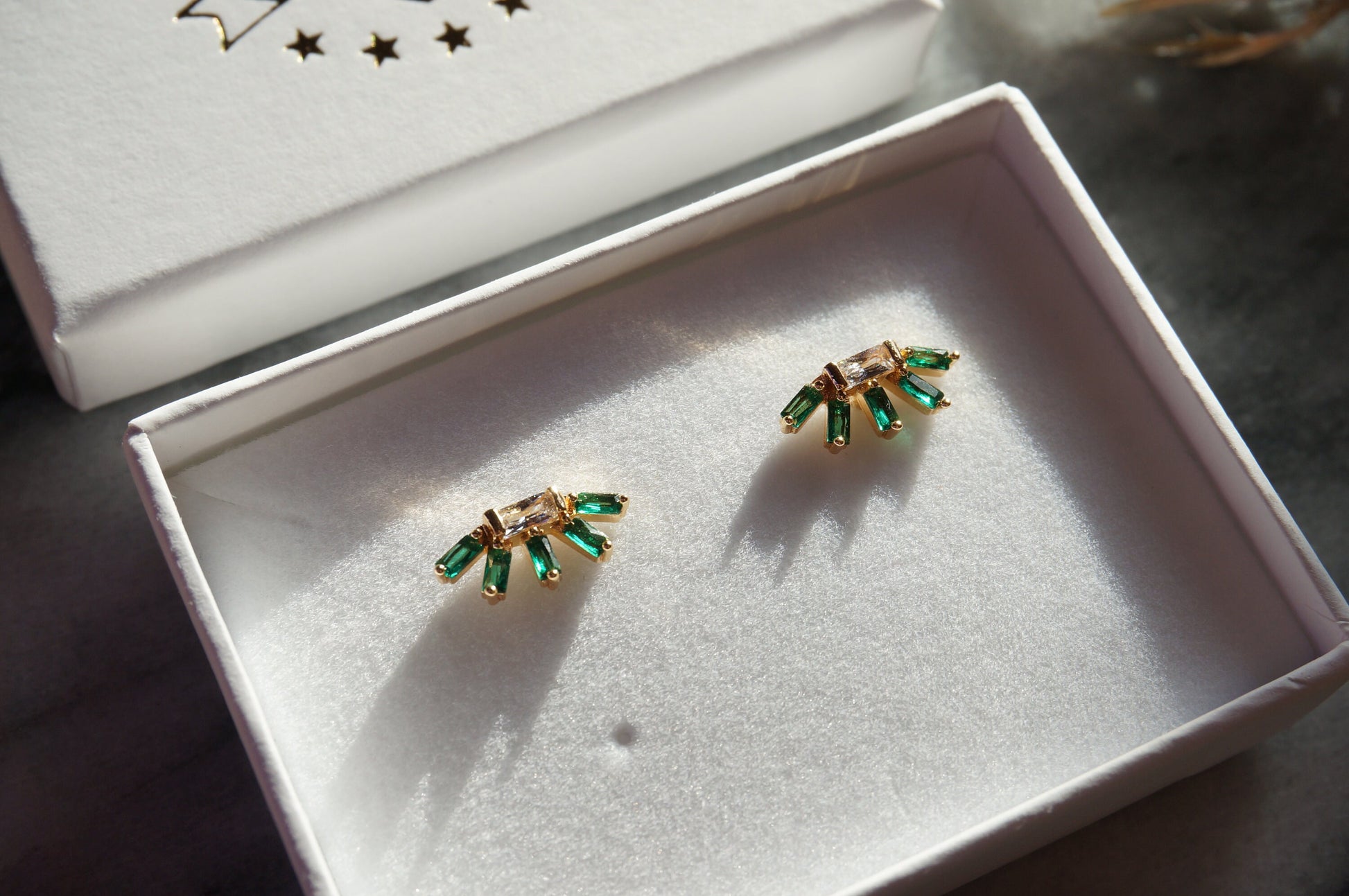 Dainty Art Deco Green Gem stud earrings