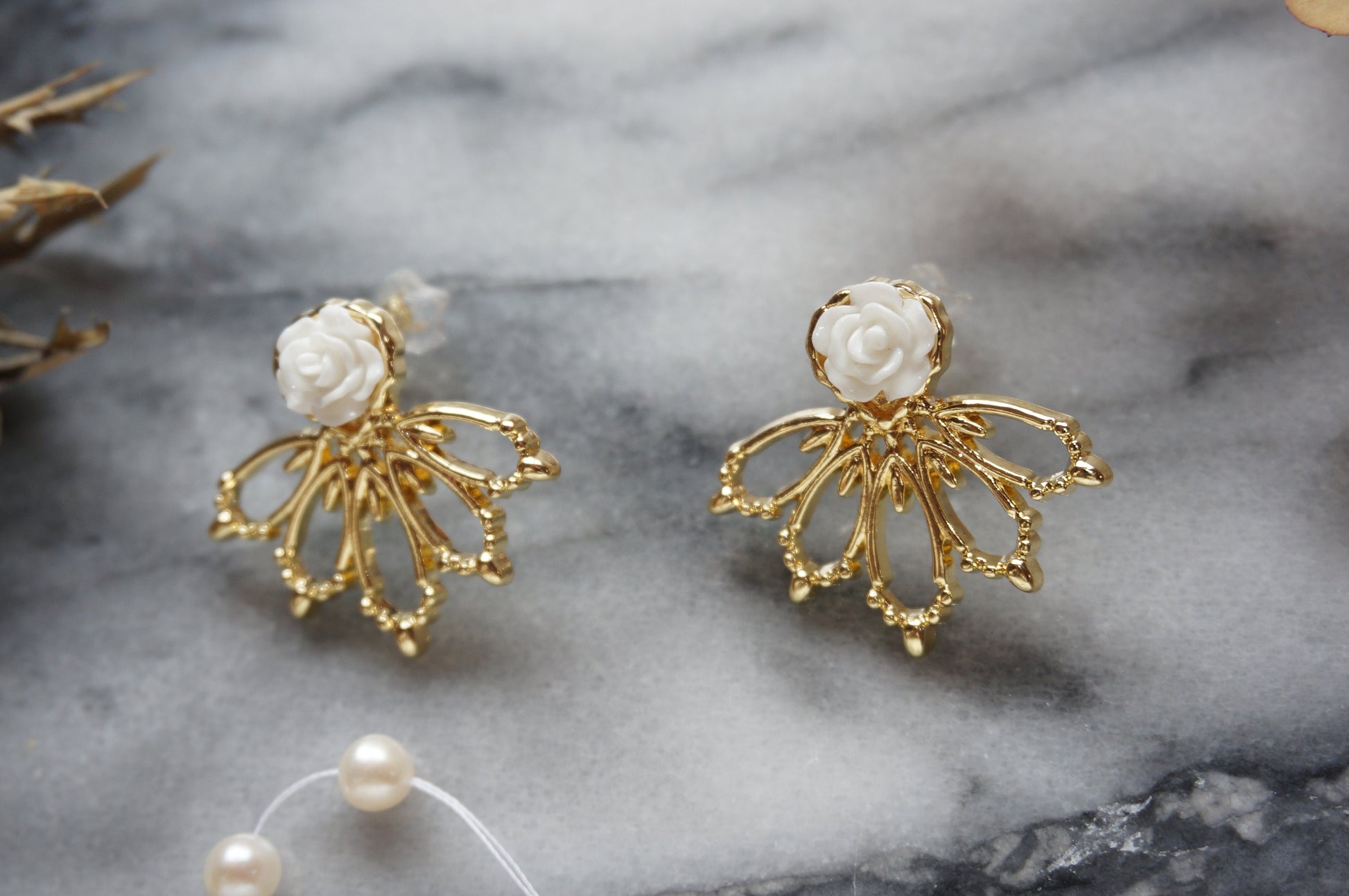 White Rose Gold Radial Stud Earrings