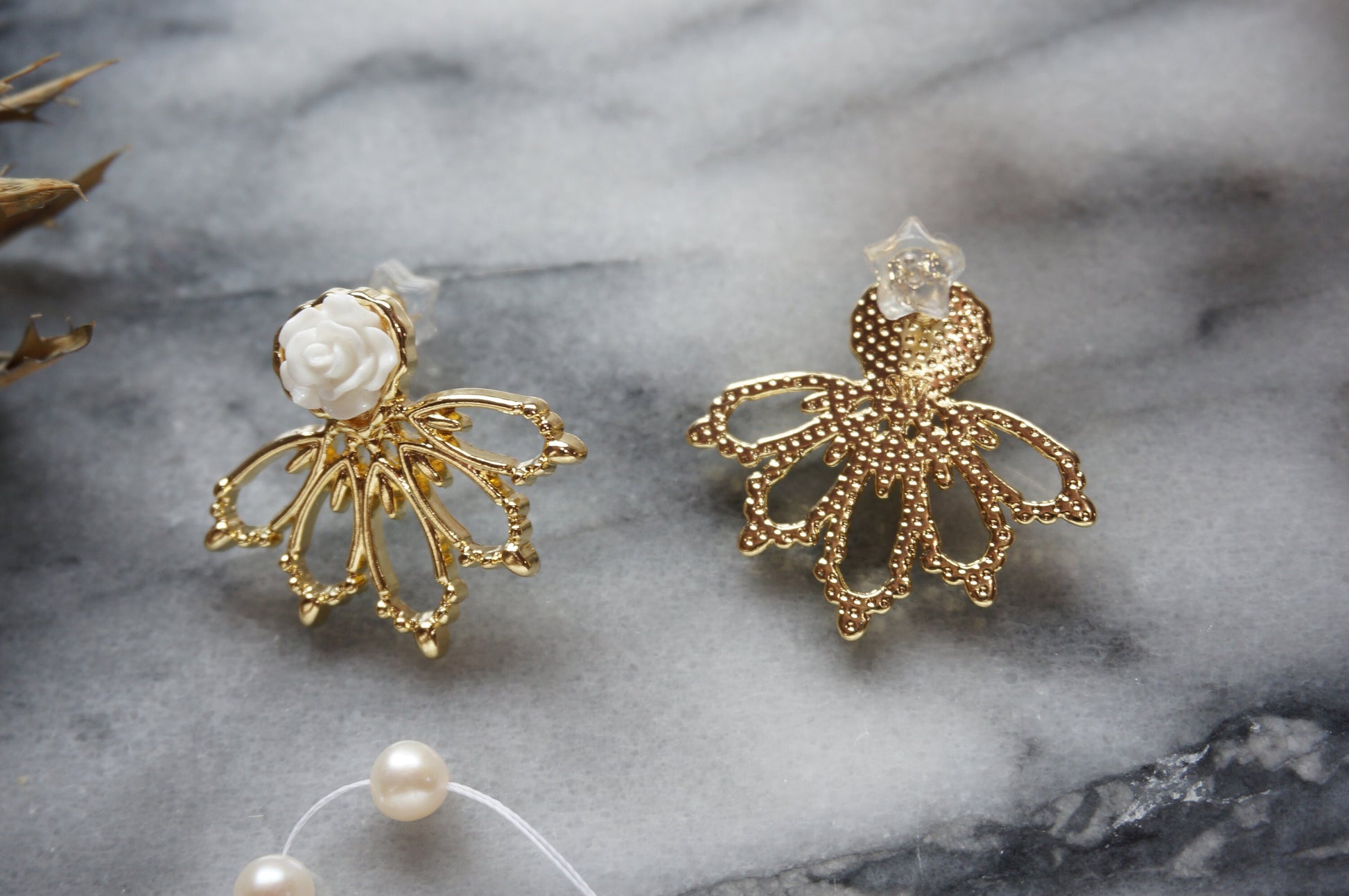 White Rose Gold Radial Stud Earrings