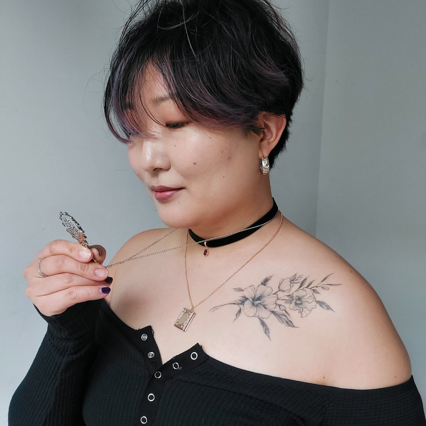 Anitque Silver Mirror Necklace / Moon Mirror Necklace