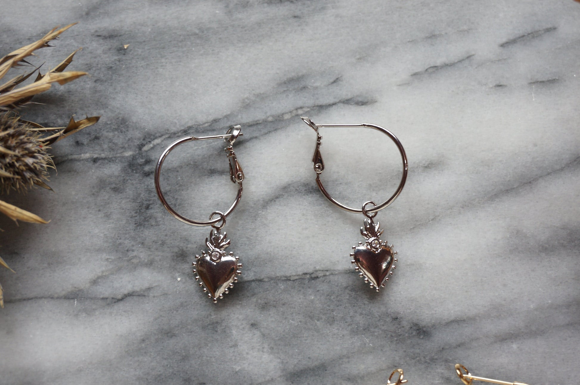 Sacred Heart Hoop Earrings