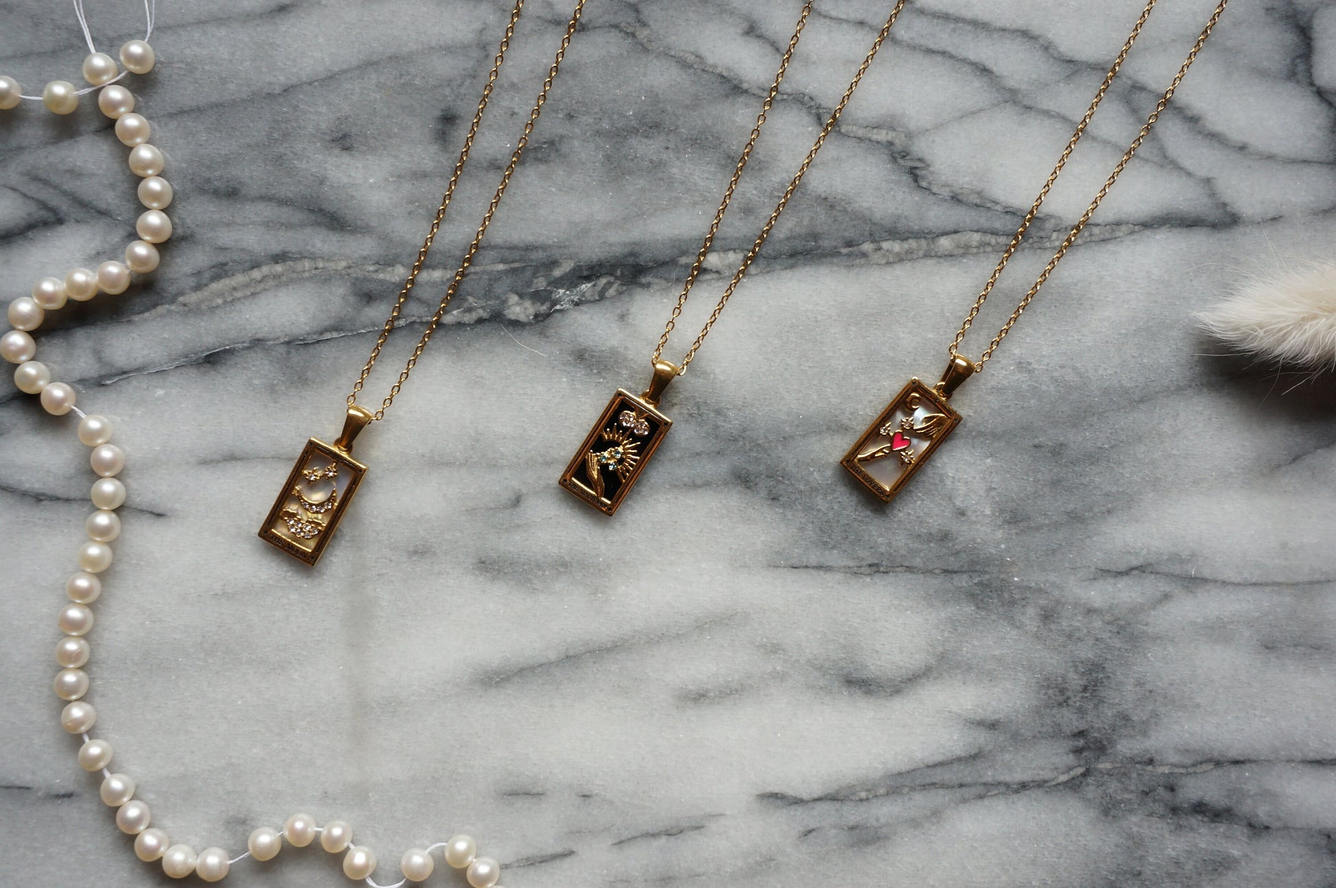 Gold Tarot Card Necklace / The Moon / The Lovers / The Magician / The World