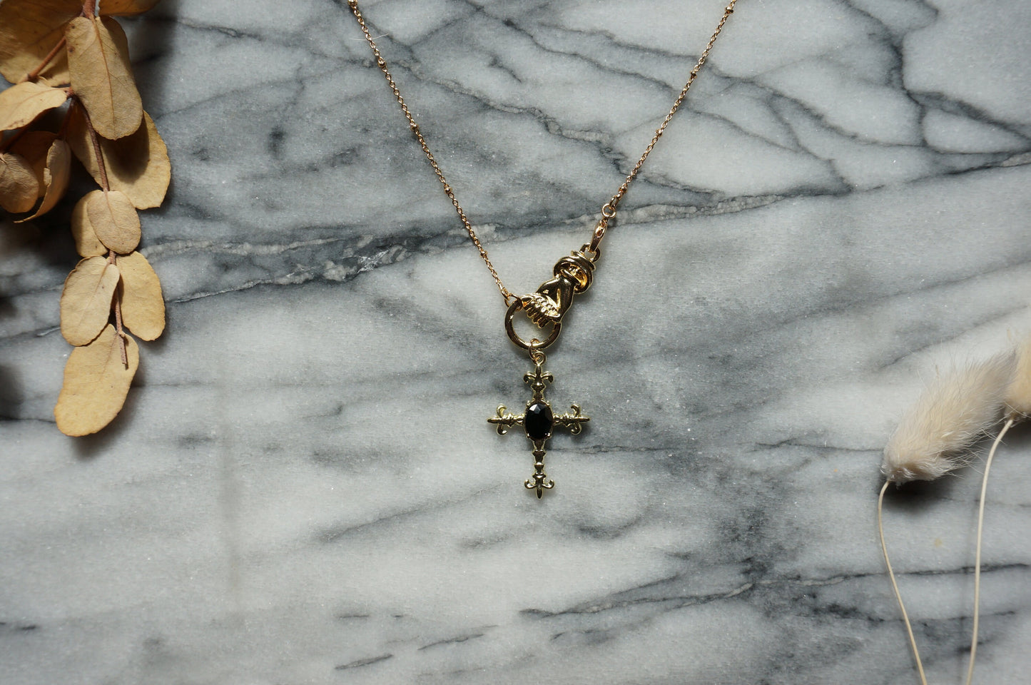 EDITH Gothic Hand Holding Cross Necklace/ Black Cross Necklace
