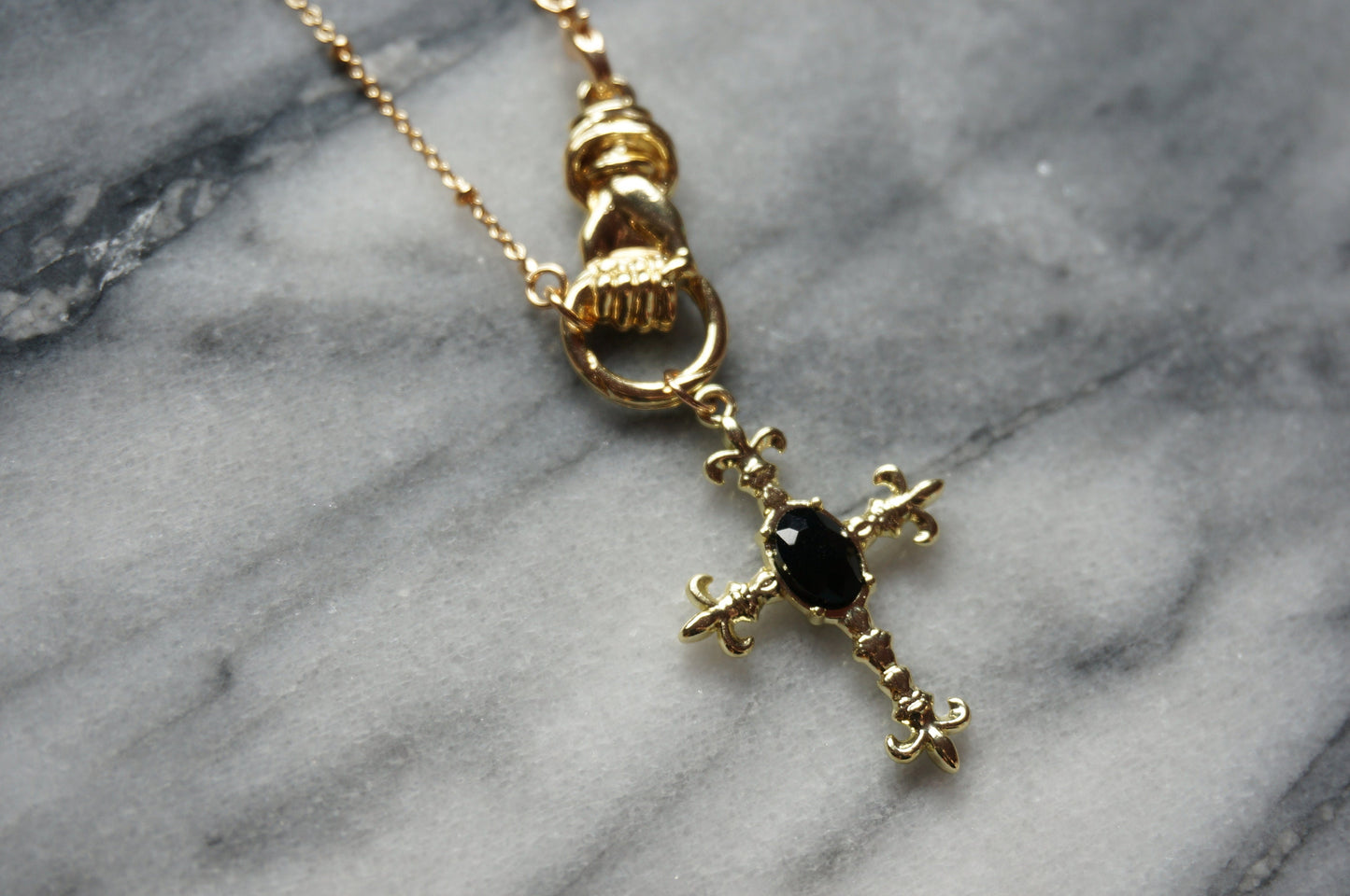EDITH Gothic Hand Holding Cross Necklace/ Black Cross Necklace