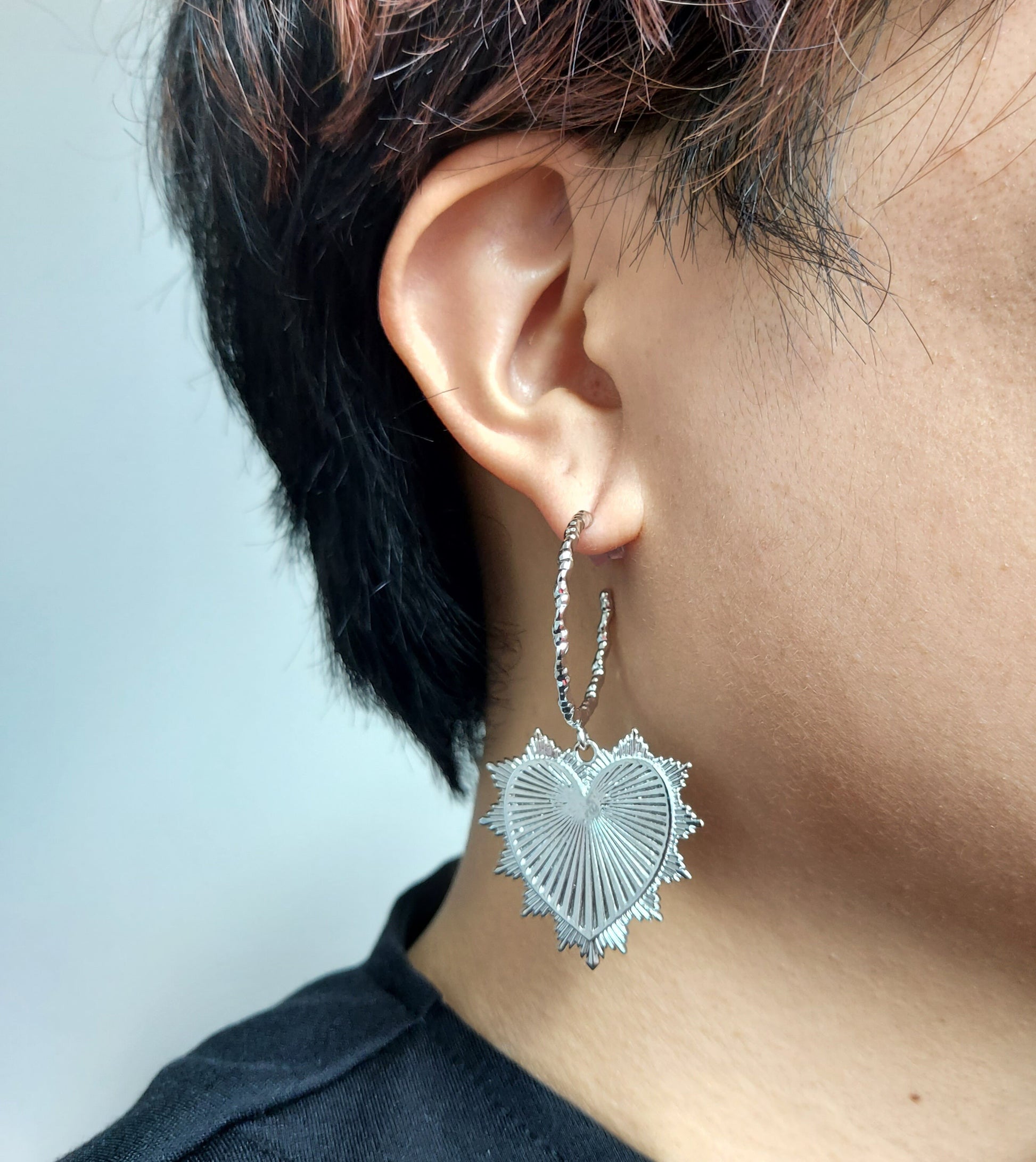 VALENTINA Gold / Silver Heart Hoop Earrings