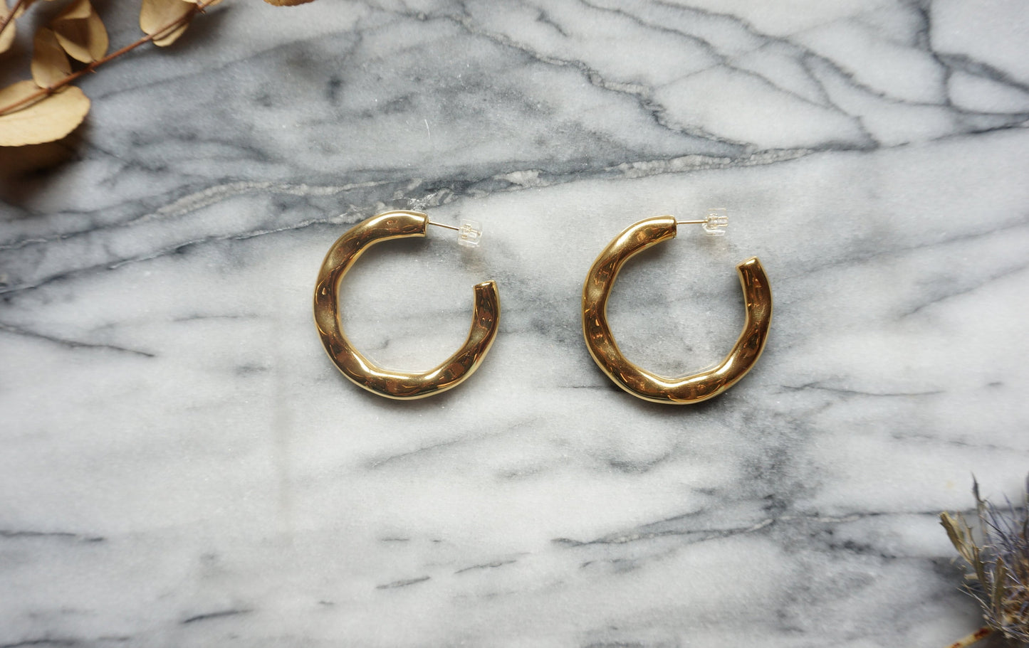 Gold Plated Chunky Hoops / Gold Thick Hoop Earrings
