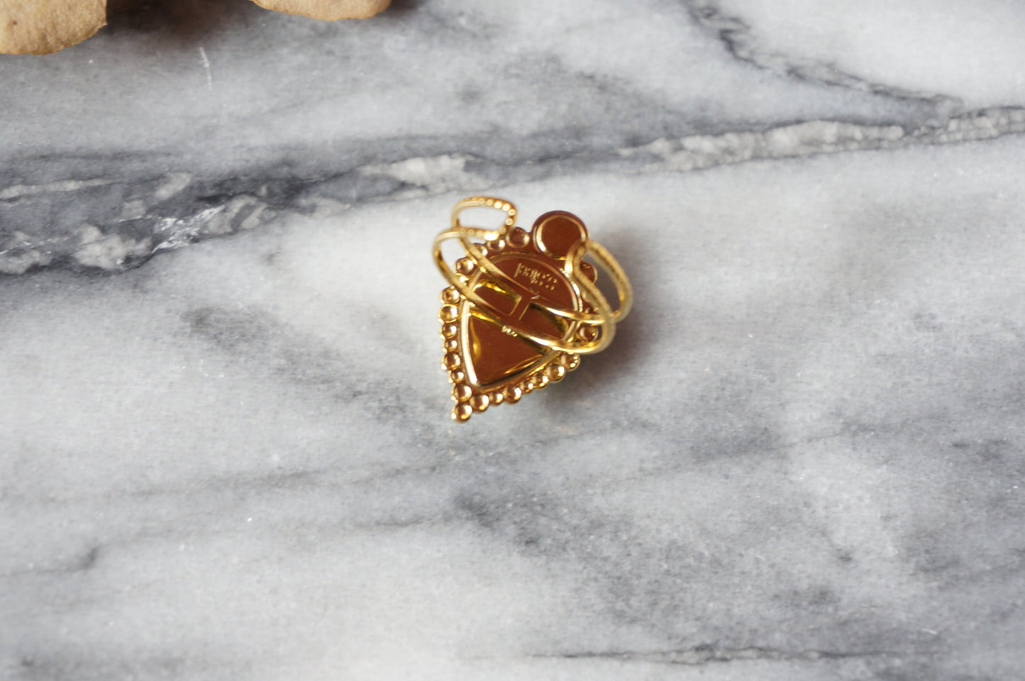 TAJ Gold Plated Green/Black Teardrop Gem Rings