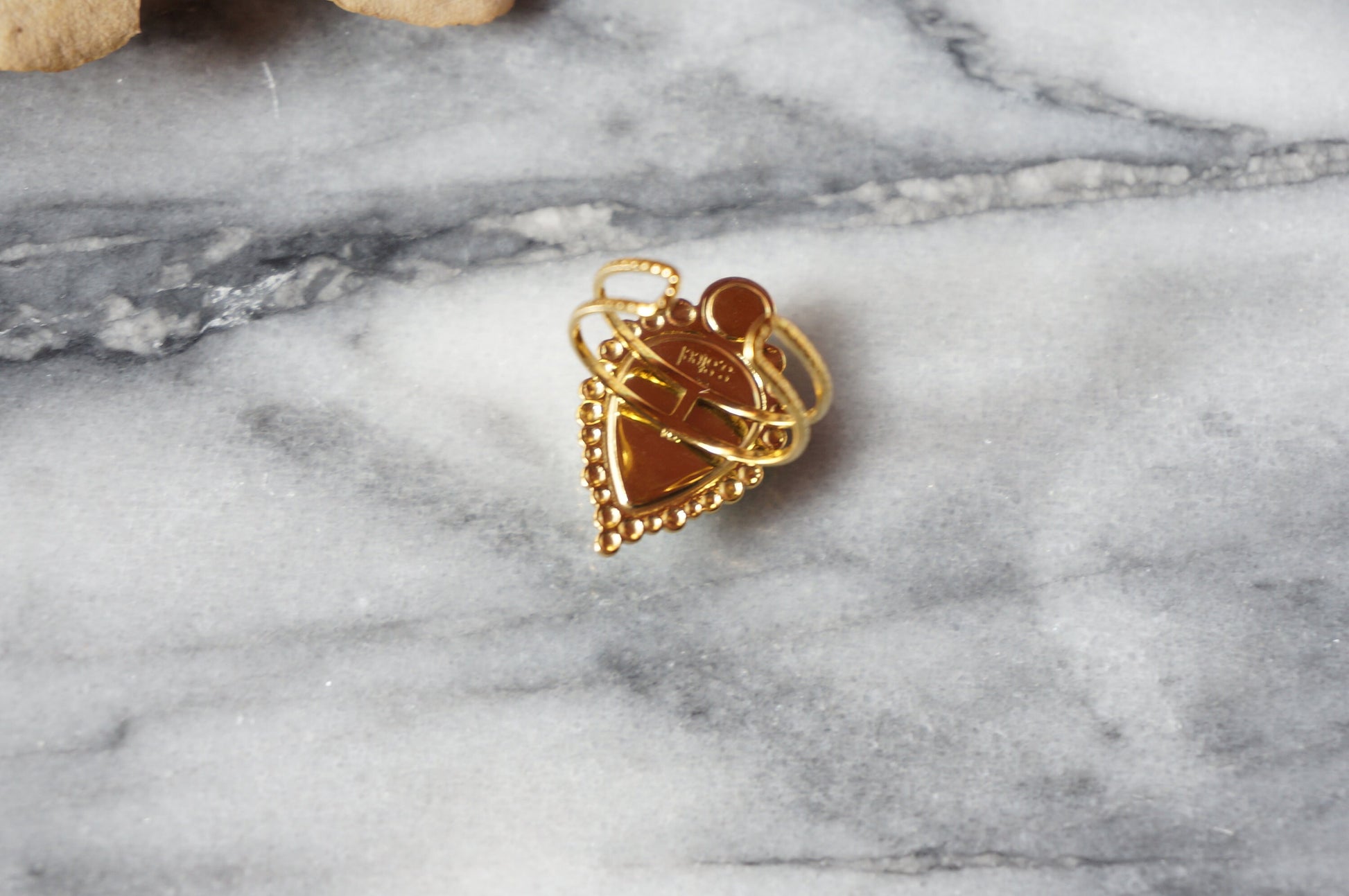 TAJ Gold Plated Green/Black Teardrop Gem Rings