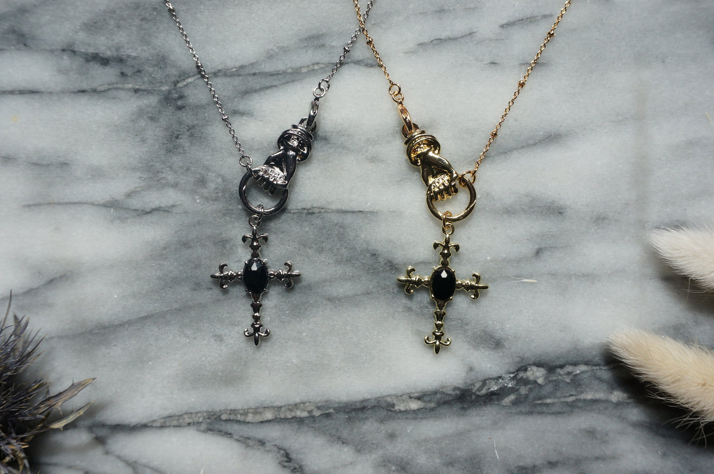 EDITH Gothic Hand Holding Cross Necklace/ Black Cross Necklace
