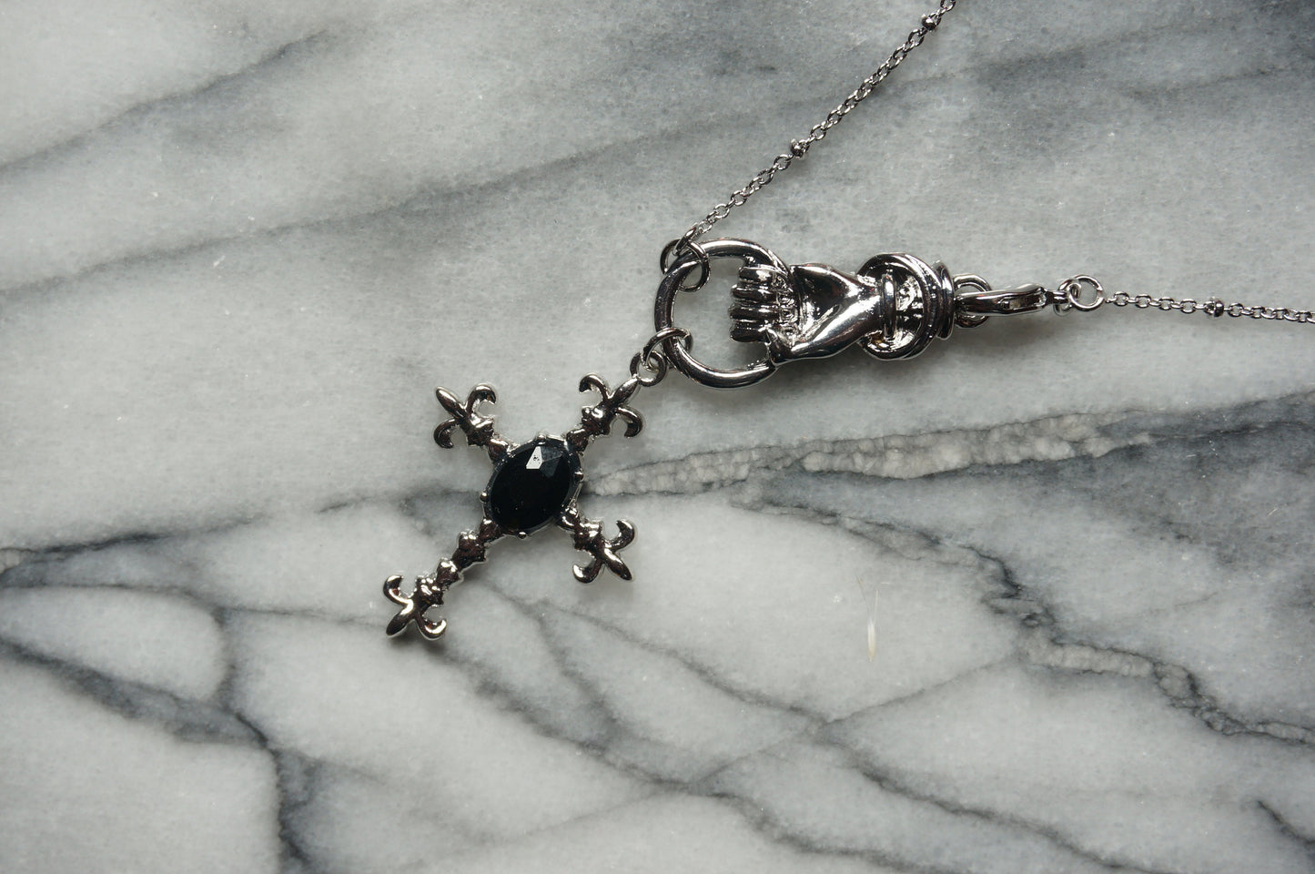 EDITH Gothic Hand Holding Cross Necklace/ Black Cross Necklace