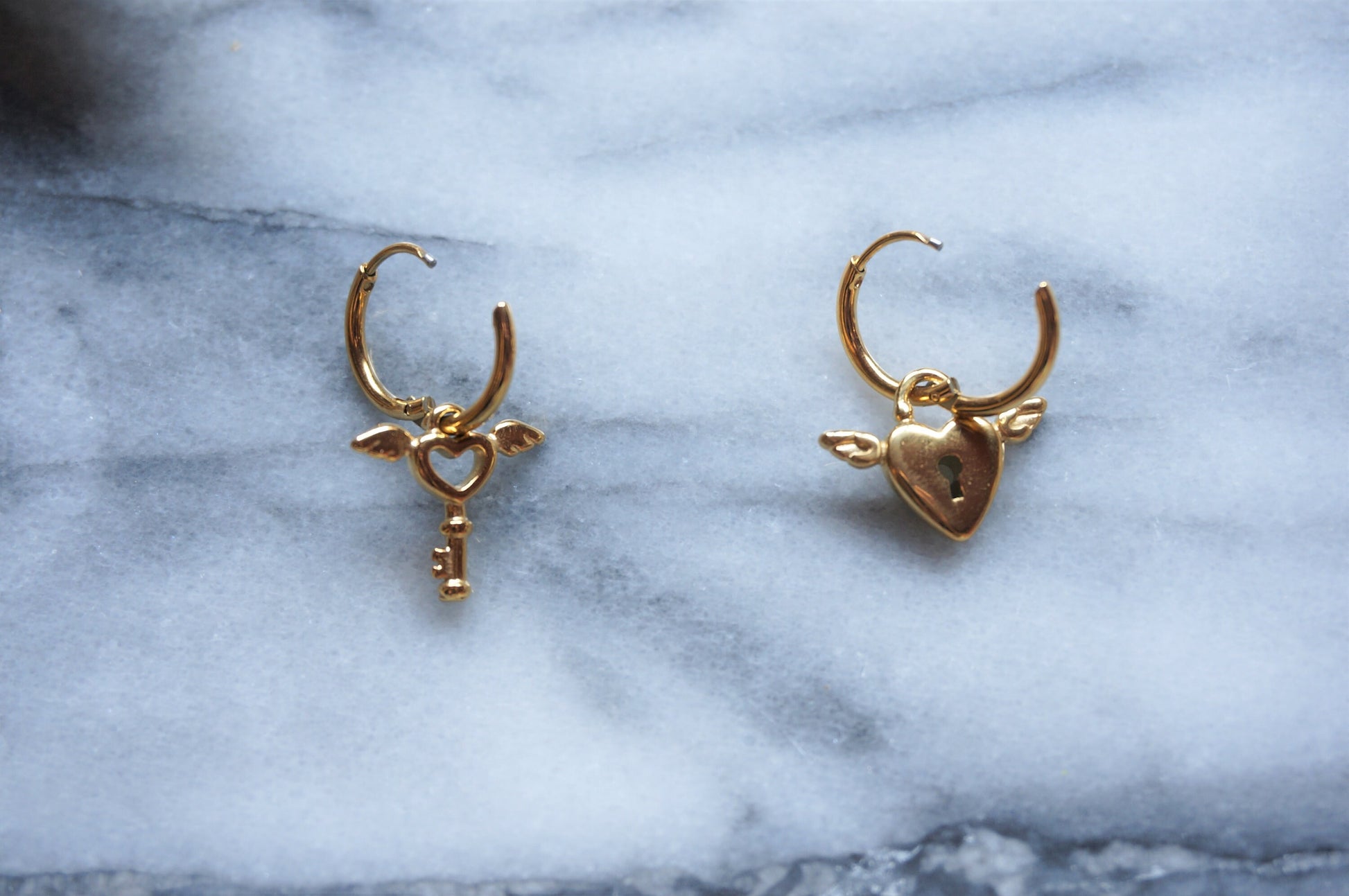 CUPID Heart Lock and Key Hoops