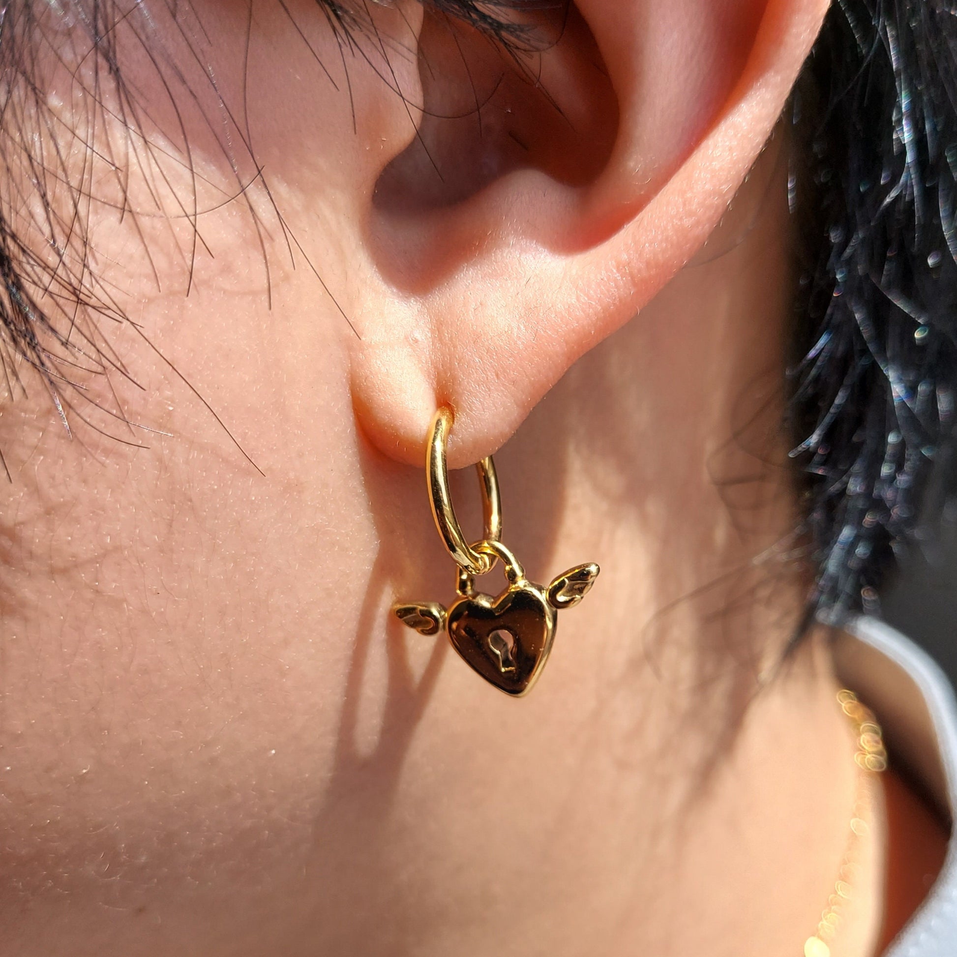 CUPID Heart Lock and Key Hoops