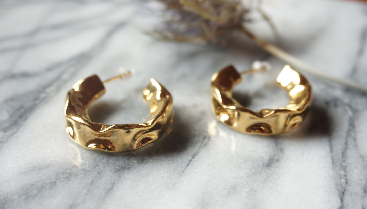 Gold Plated Chunky Hoops / Gold Thick Hoop Earrings