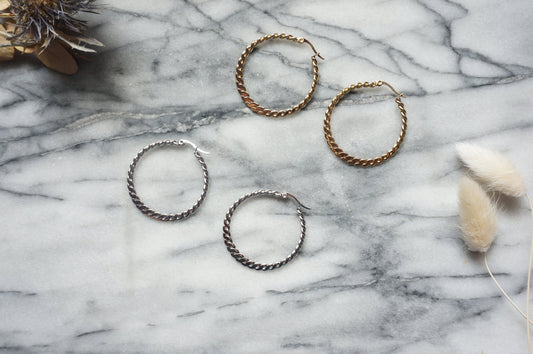Plaited Big Hoop Earrings Silver / Braided Gold Hoops