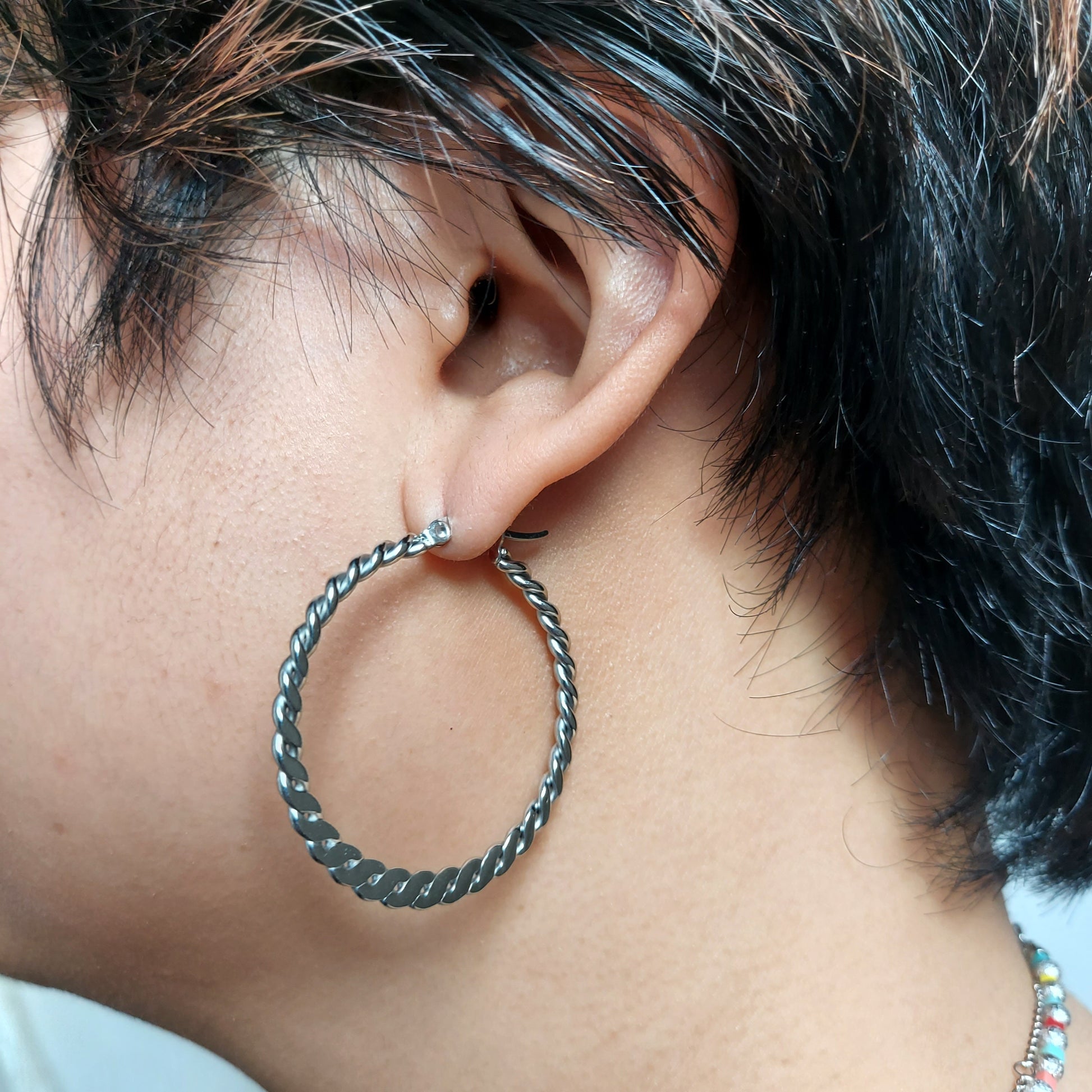 Plaited Big Hoop Earrings Silver / Braided Gold Hoops