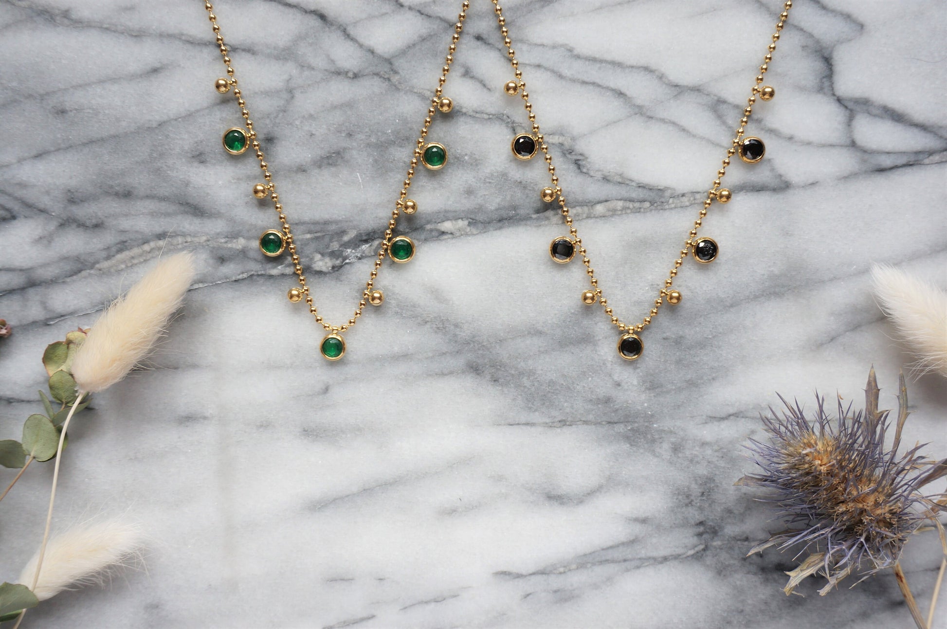 Green / Black Gem Gold Necklace