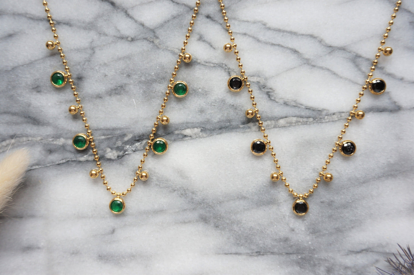 Green / Black Gem Gold Necklace