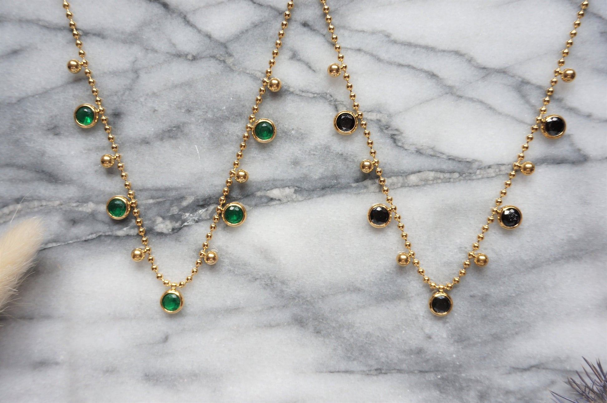Green / Black Gem Gold Necklace
