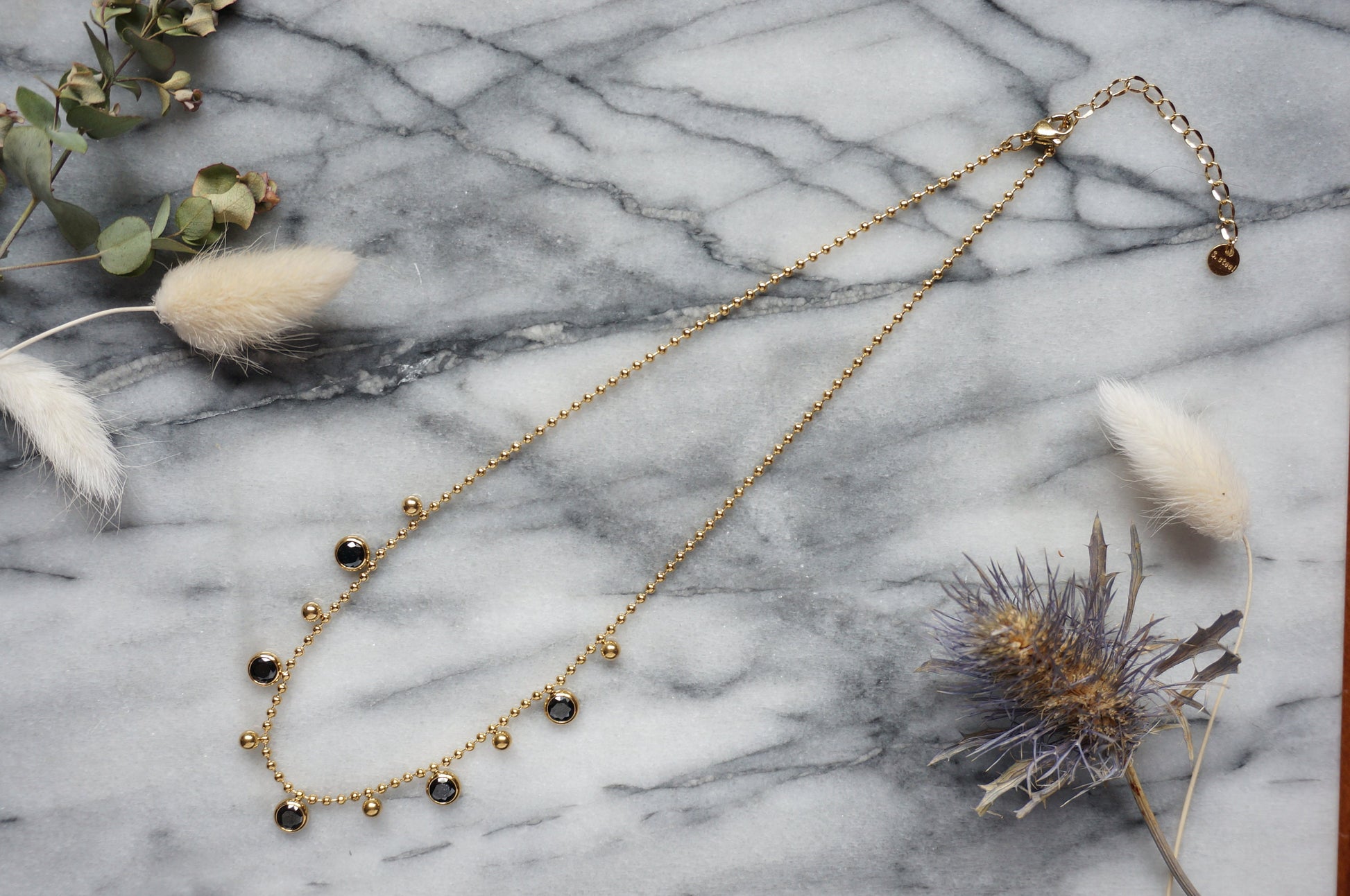 Green / Black Gem Gold Necklace