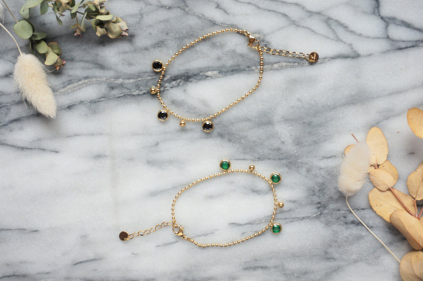 Green/ Black Gem Gold Bracelet