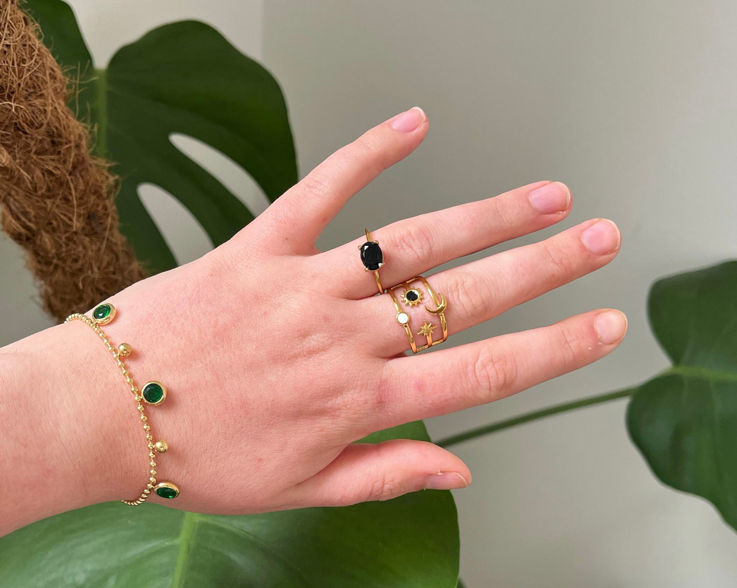 Green/ Black Gem Gold Bracelet
