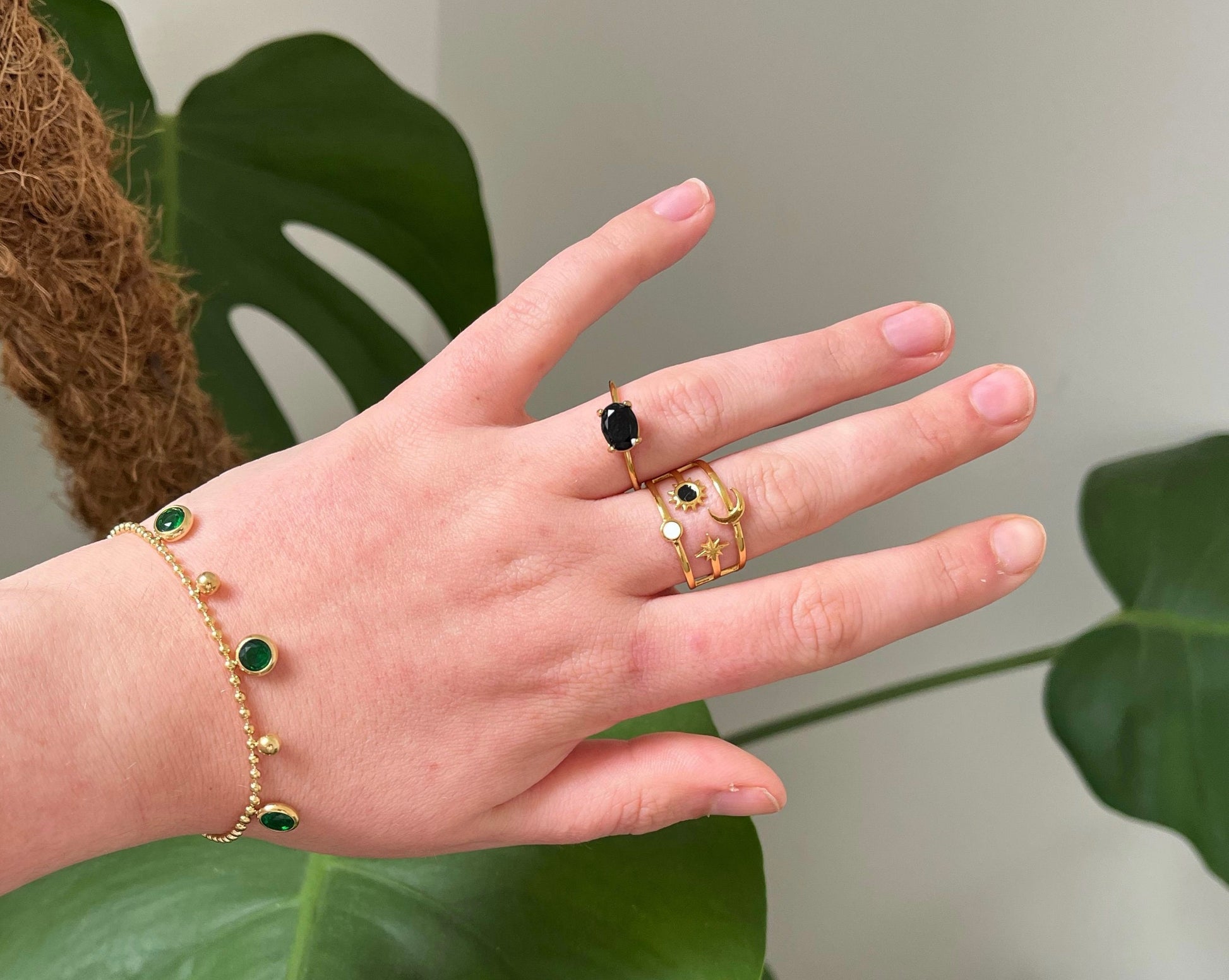 Green/ Black Gem Gold Bracelet