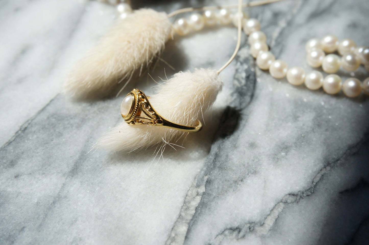 Gold Mother Of Pearl Ring / Antique Inspired Ring