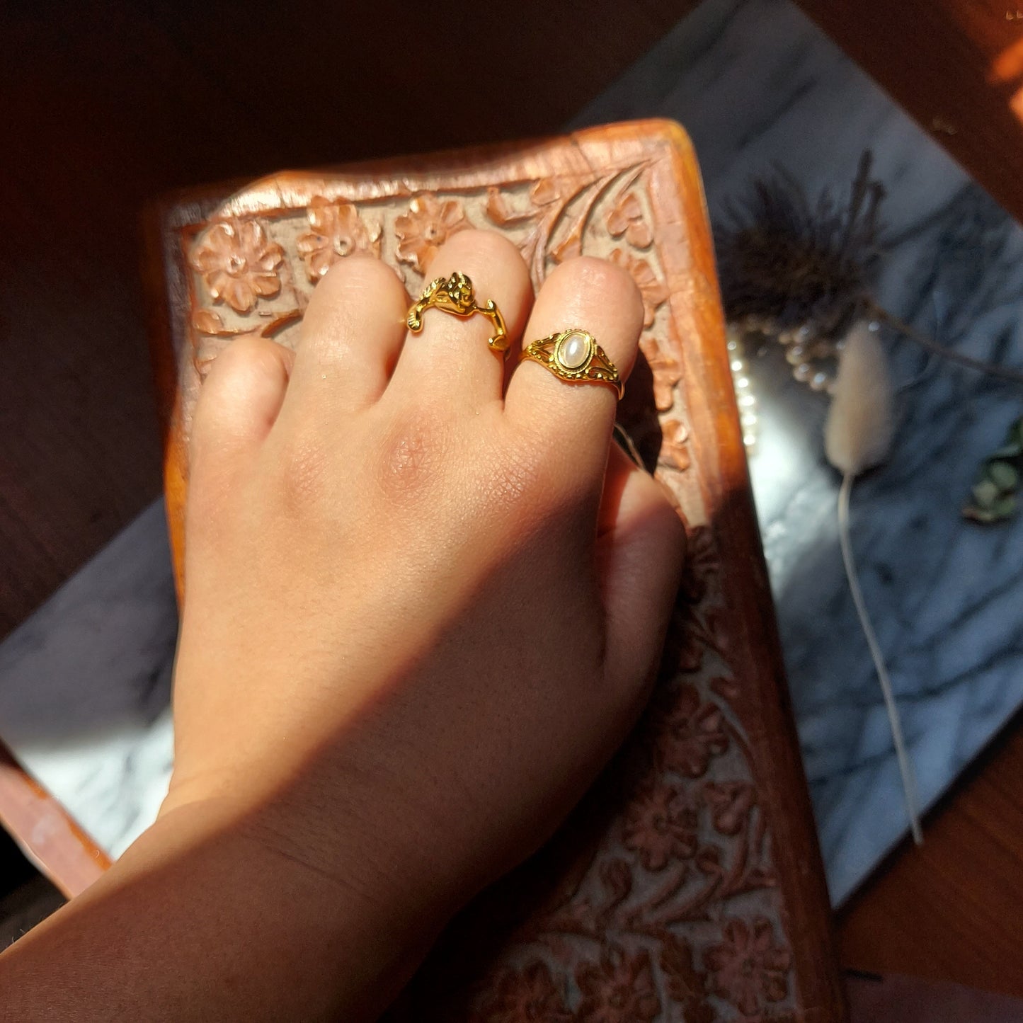 Gold Mother Of Pearl Ring / Antique Inspired Ring