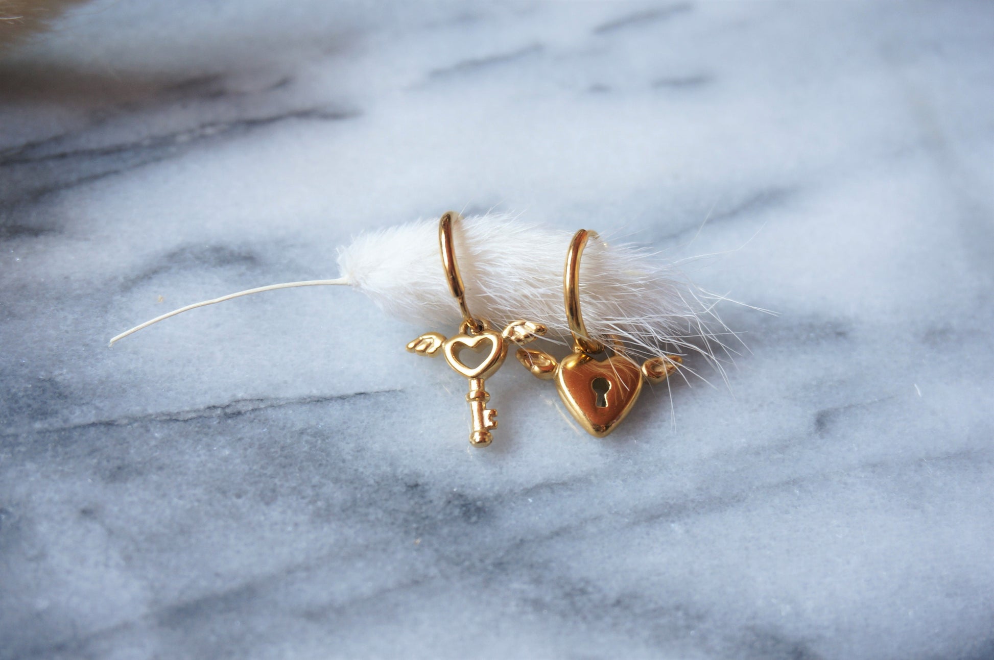 CUPID Heart Lock and Key Hoops