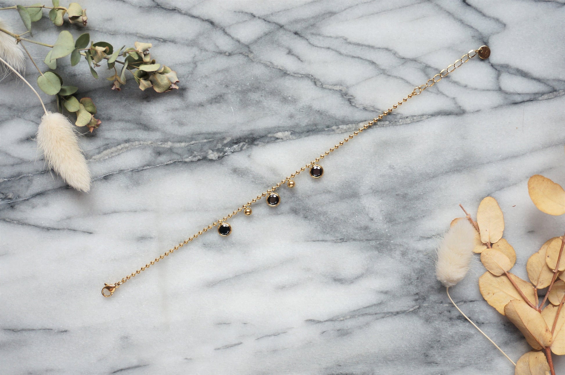 Green/ Black Gem Gold Bracelet