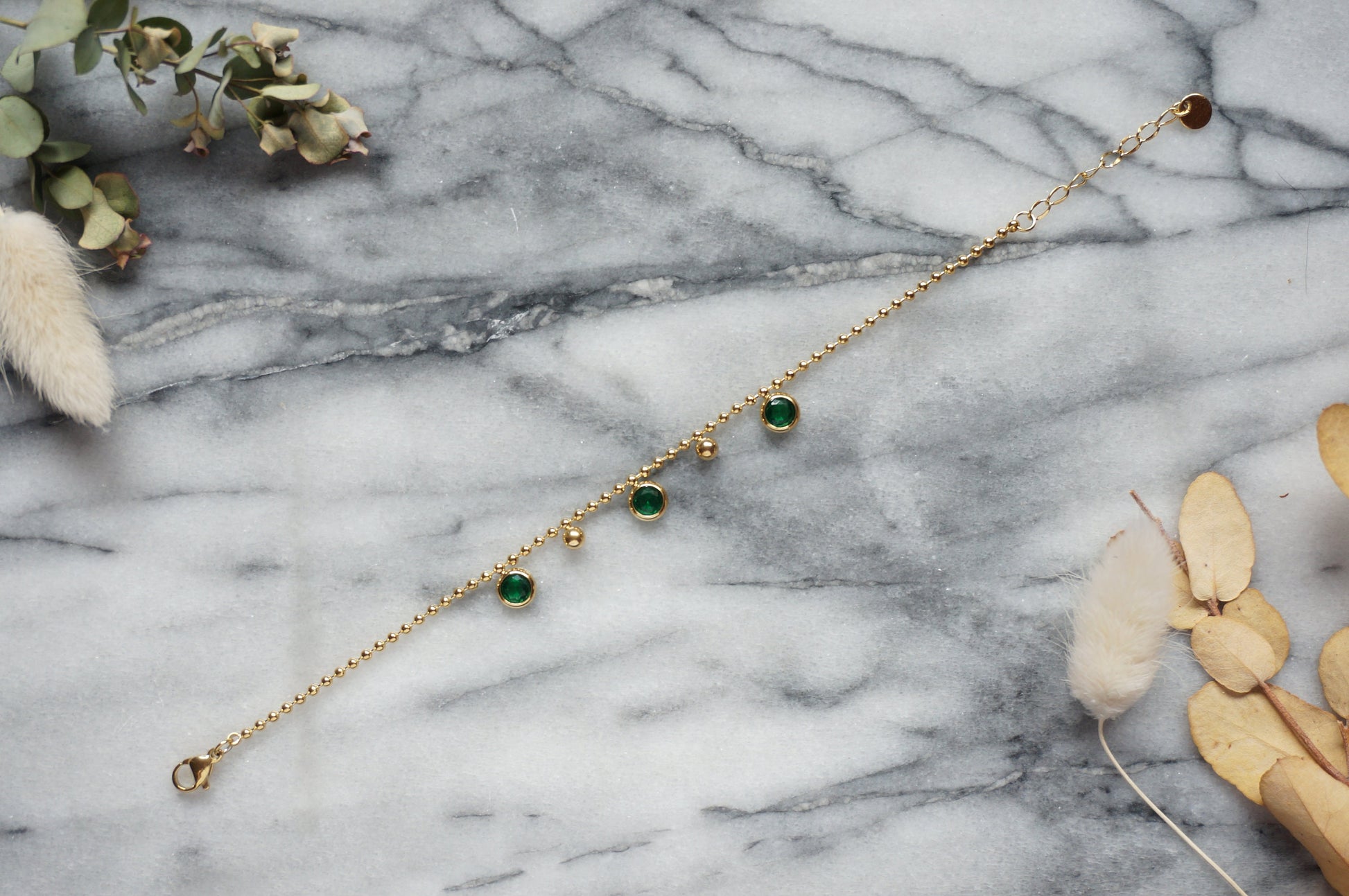 Green/ Black Gem Gold Bracelet