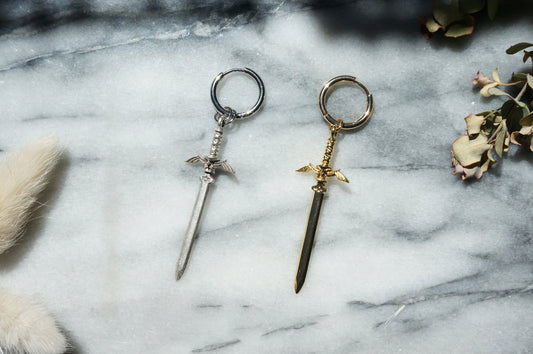 LEGEND Gold / Silver / Gunmetal Sword Huggie Hoop Earring SINGLE / Zelda Master Sword Earring