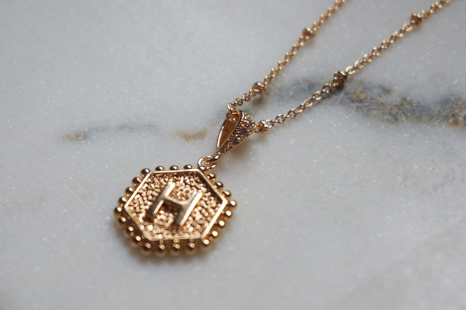 Gold Initial Letter Charm Necklace