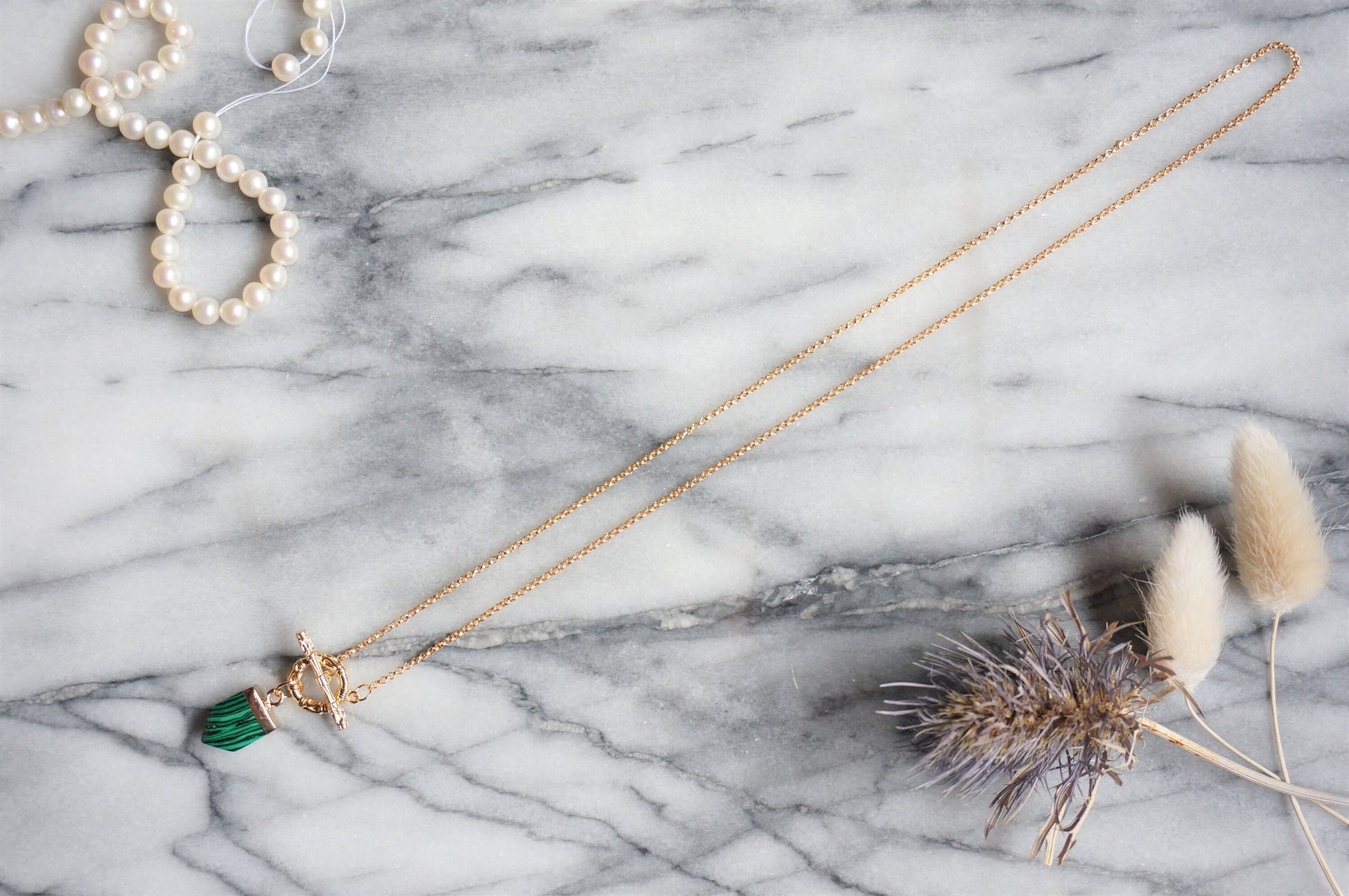 Green Stone Gold T-Bar Necklace